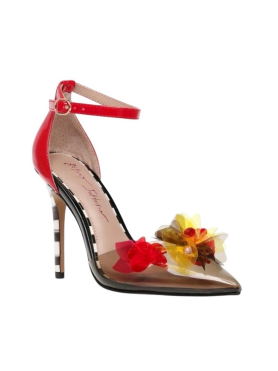 Betsey Johnson Shoes - Women's Betsey Johnson Heels Red Black Floral Ankle Strap Pumps Size 10